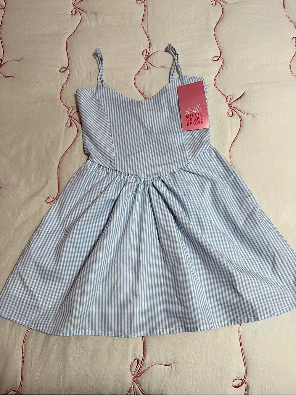 Mills by Millie Bobby Brown Blue and White Striped Princess Mini Dress